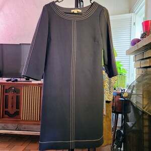 Boden Navy Contrast Topstitch 3/4 Sleeve Shift Dress Size US 6R
